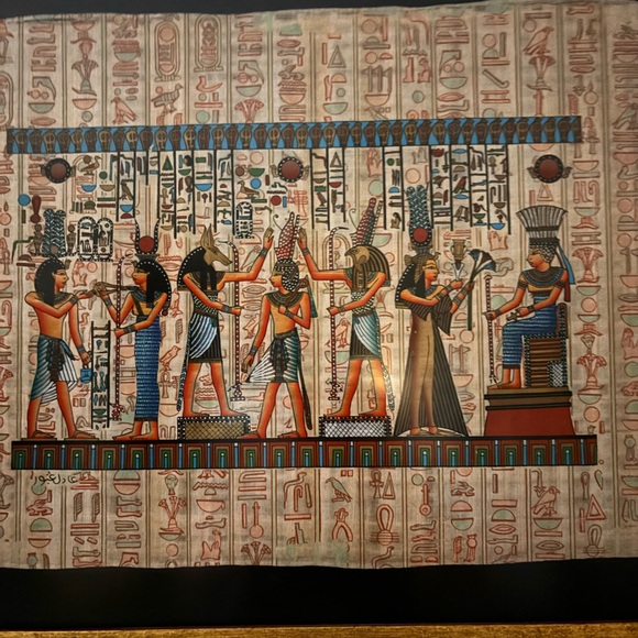 21” W x 7.25” L x 1” Custom Framed Hand Painted Papyrus Egyptian Art from Egypt - Picture 4 of 12